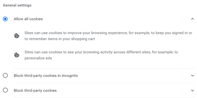 Chrome - Gen Settings Allow all cookies