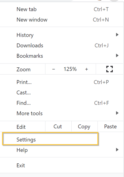 Chrome - settings selection