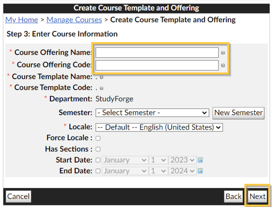 Enter Course Info