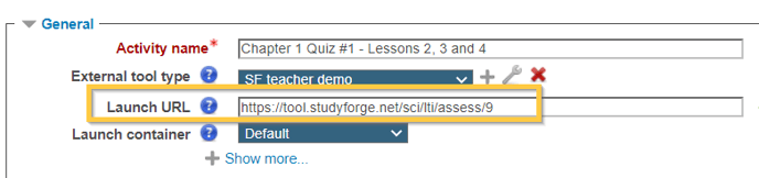 Paste Launch URL - Moodle-1